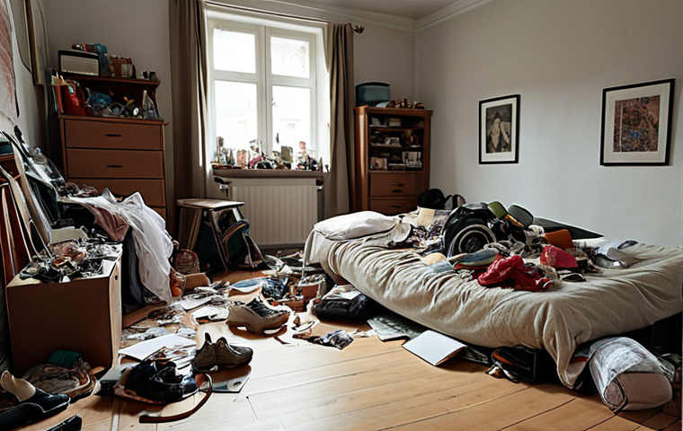**A cluttered room filled with excessive belongings, symbolizing mental stress and lack of focus.**