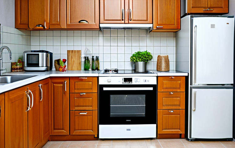 **

"A neatly organized kitchen interior, showcasing well-maintained appliances. A modern refrigerator with clean shelves, a spotless microwave oven, and a washing machine with no visible grime. The appliances are sparkling and in excellent condition. The scene emphasizes cleanliness and proper care. safe for work, appropriate content, fully clothed, professional, modest, family-friendly, perfect anatomy, correct proportions, natural pose, professional photography, high quality"

**