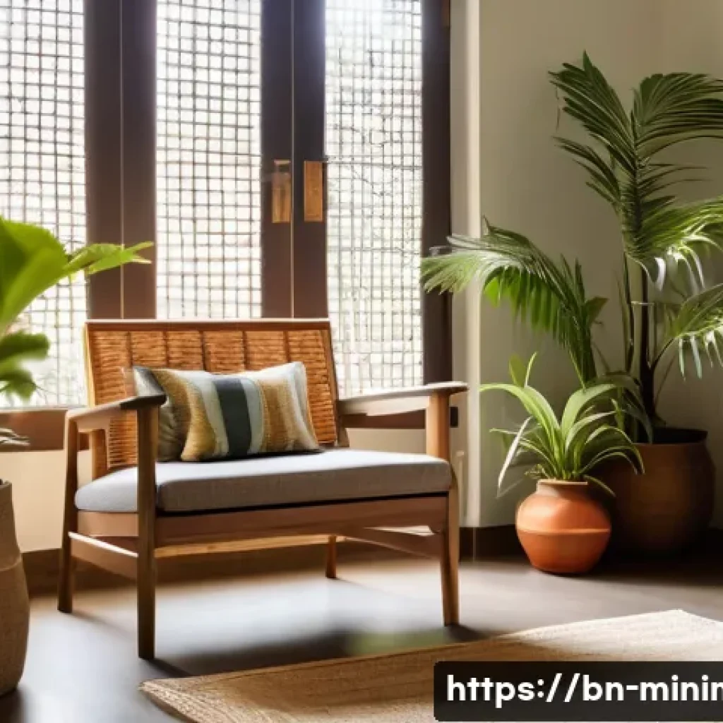 미니멀라이프 문화 체험 - A serene, minimalist Bengali home interior with natural light flooding in, featuring clean, unclutte...