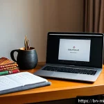 미니멀라이프 자주 사용하는 앱 - A cozy, modern home office setup tailored for a Bengali professional practicing digital minimalism: ...